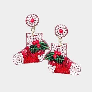 Holiday Stocking Beaded Earrings